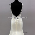 Customized simple style embroidery long train white wedding bridal gowns